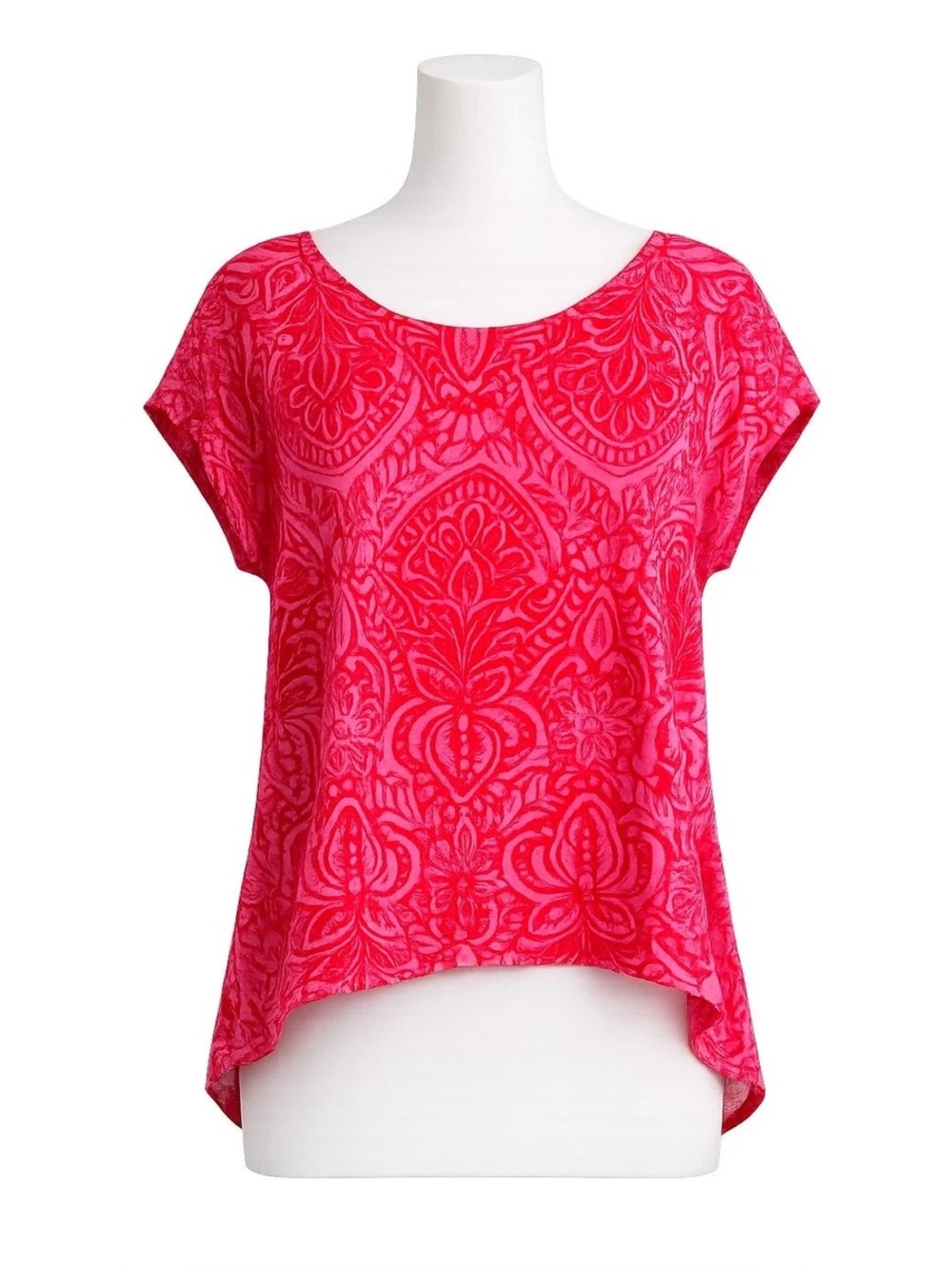 Rachel Zoe Hot Pink 100% Linen Paisley Patterned Cap Sleeve Top